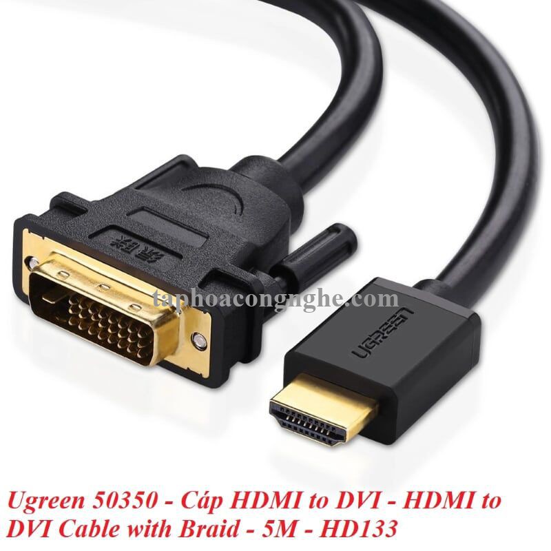 Ugreen 50350 5M màu Đen Cáp chuyển đổi HDMI sang DVI 24 + 1 thuần đồng HD133 30050350